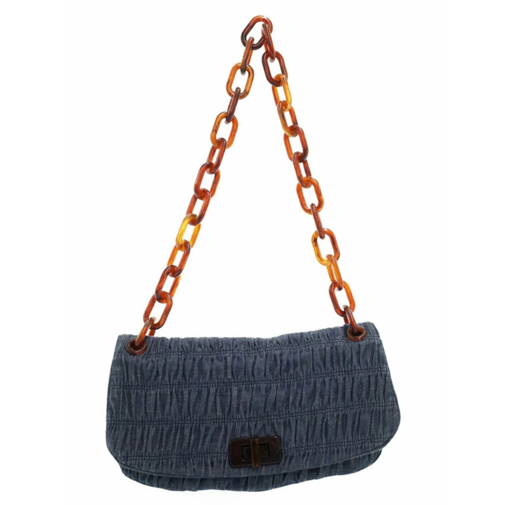 Prada Denim Gathered Shoulder Bag